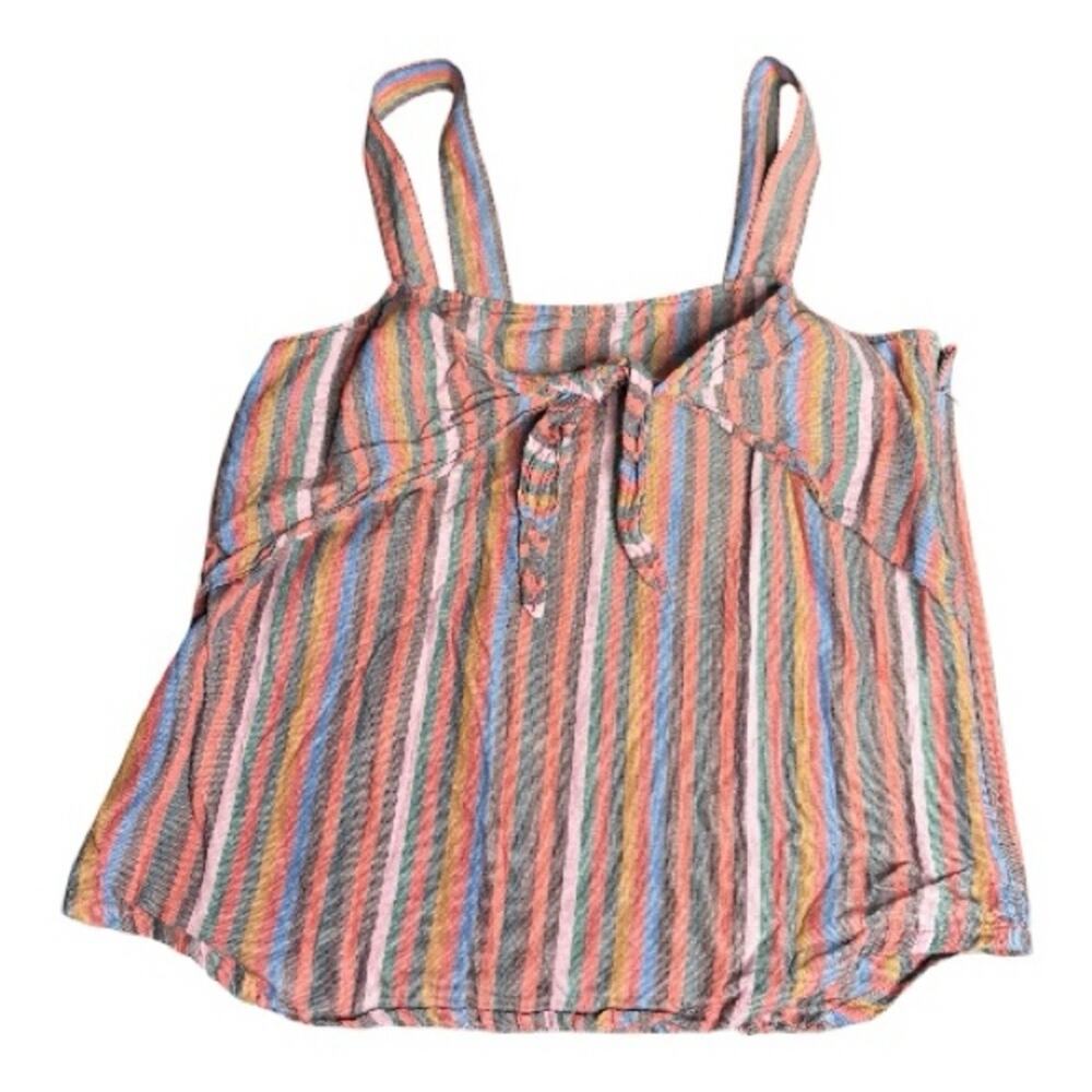 Madewell Blue Red Striped Tie Front Cotton Tank Top 00